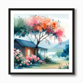 Watercolor House In The Countryside Art Print