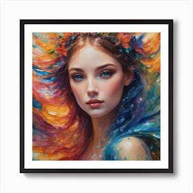 Girl With Colorful Hair Art Print