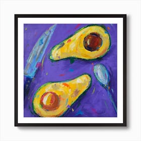 Avocado, Knife, Spoon Square Art Print