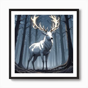 A White Stag In A Fog Forest In Minimalist Style Square Composition 13 Art Print
