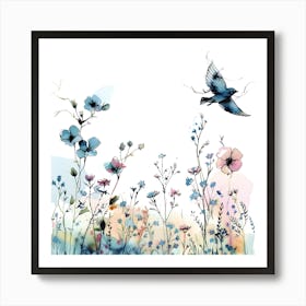 Bird In The Wildflowers Art Print