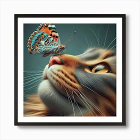 Cat With Butterfly Art Print