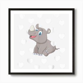 Rhino Theme Baby Girl Pink Nursery Room Heart Rhinoceros Art Print