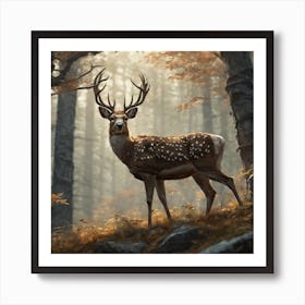Deer In The Woods 45 Art Print