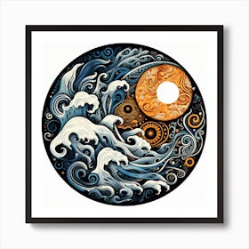 Moon And Waves 23 Art Print