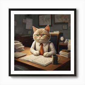 Office Boss Cat Art Print