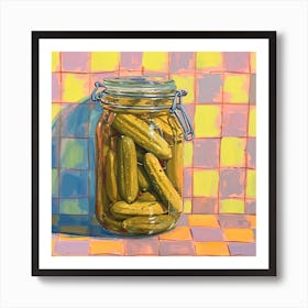 Pickles In A Jar Checkerboard Background 1 Art Print