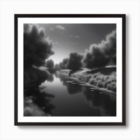 Black And White River 6 Art Print