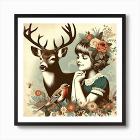 Little Girl With Deer Art Print