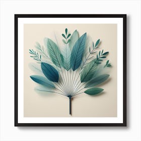 Scandinavian style, Fan of green-blue transparent leaves 5 Art Print