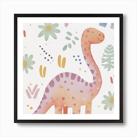 Cute Muted Pastels Pattern Dinosaur 2 Art Print