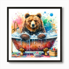 Bear In The Bath Art Print