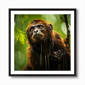 Monkey In The Rain Art Print