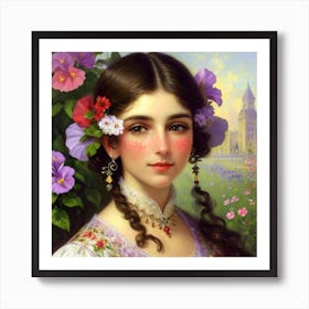 Girl with flowers 2 Art Print