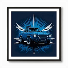 Car Blue Artwork Of Graphic Design Flat (119) Art Print