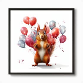 Birthday Squirrel With Balloons Poster