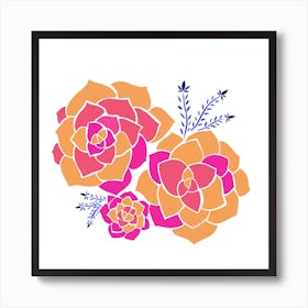 Succulent Flower Orange & Pink Art Print