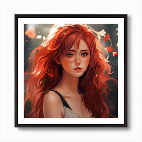Red Haired Girl Anime Art Print