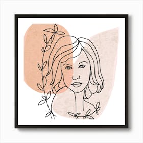 Floral Beauty line art Portrait Of A Woman Art Print