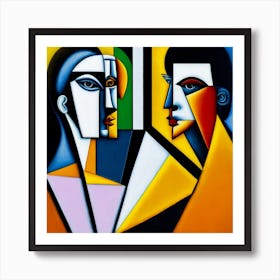 Two faces cubist style Art Print