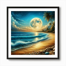 Full Moon At The Beach Art Print