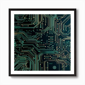 Pine Green Circuit Board Pattern Art Print