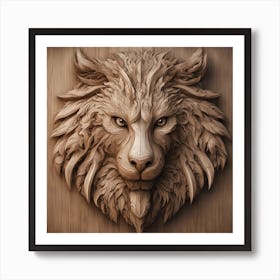 Lion Head Carving Art Print