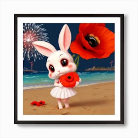 Bunny With Poppy 1 Art Print