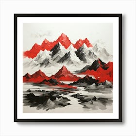 Mountain Range In Red And Black Affiche