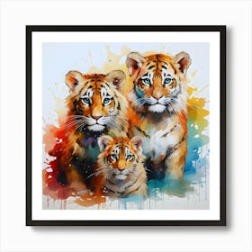 Strength in Unity: A Tiger Family Portrait Art Print