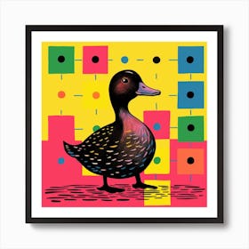 Geometric Pink & Yellow Linocut Style Duckling 3 Art Print