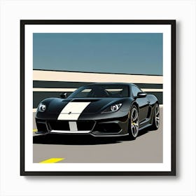 Front View of a Striped Sports Car in Motion Poster