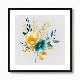 Watercolor Gold And Teal Bouquets 14 Art Print