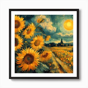 Sunflowers At Night Art Print
