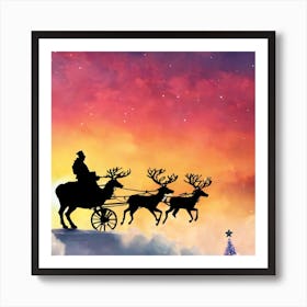 Santa Claus And Reindeer Art Print