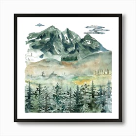 Watercolor Of Mountains van gogh watercolor Art Print