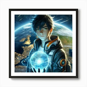 Boy with world icon Art Print