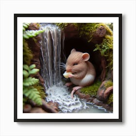 Miniature Mouse In A Waterfall Art Print