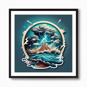 Ocean Storm With Large Clouds And Lightning 2 Art Print
