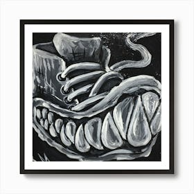 Monster Sneaker Shoe Black and White Art Print