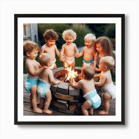 Group Of Babies Around A Fire Pit Art Print