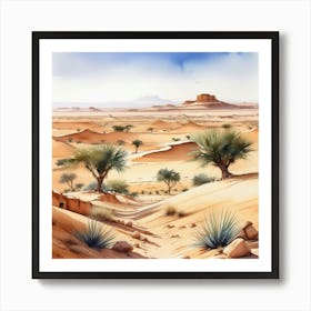 Sahara Countryside Peaceful Landscape Watercolor Trending On Artstation Sharp Focus Studio Photo (15) Art Print