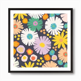 Mod Daisies In Midnight Square Art Print