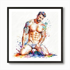 Muscular Man With Tattoos 1 Art Print