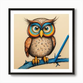 Owl On A Branch 4 Art Print