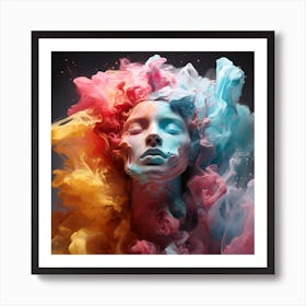 Colorful Woman'S Head. Colorful Cascade: Woman's Face in a Powder Paint Explosion Art Print