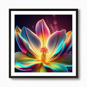 Silhouette of a fluorescent magnolia flower 6 Art Print