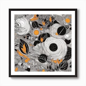 Black And Orange Flowers Art Print