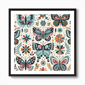 Scandinavian style,Pattern with colorful Butterfly 2 Art Print