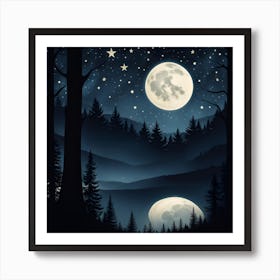 Moonlight In The Forest Art Print